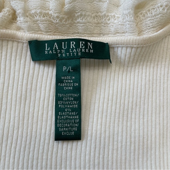 Lauren Ralph Lauren Ivory Knit Ruffle Neck Size PL - Picture 3 of 8